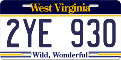 WV license plate 2YE930