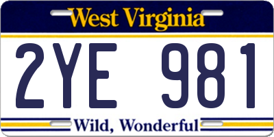 WV license plate 2YE981