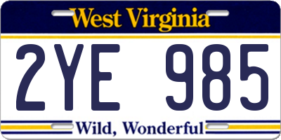 WV license plate 2YE985