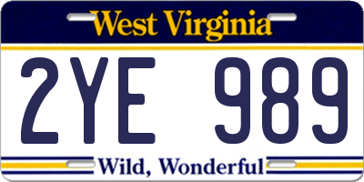 WV license plate 2YE989