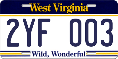 WV license plate 2YF003