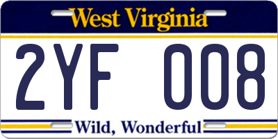 WV license plate 2YF008