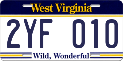 WV license plate 2YF010