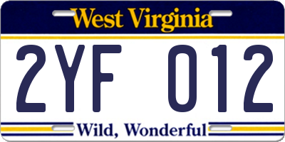 WV license plate 2YF012