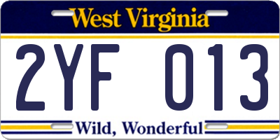 WV license plate 2YF013