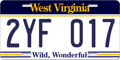 WV license plate 2YF017