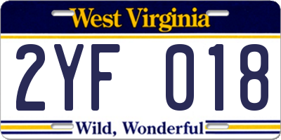 WV license plate 2YF018