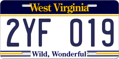 WV license plate 2YF019
