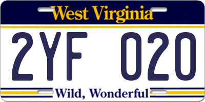 WV license plate 2YF020