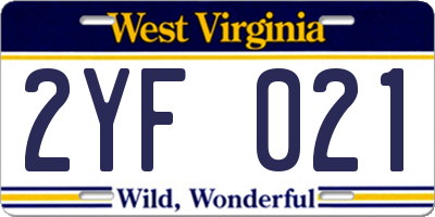 WV license plate 2YF021