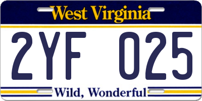 WV license plate 2YF025