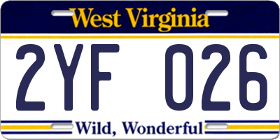 WV license plate 2YF026