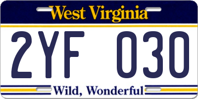 WV license plate 2YF030