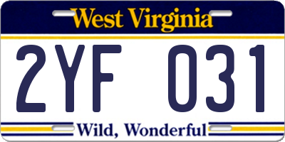 WV license plate 2YF031