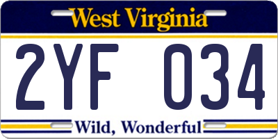 WV license plate 2YF034