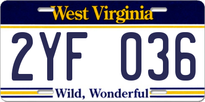 WV license plate 2YF036