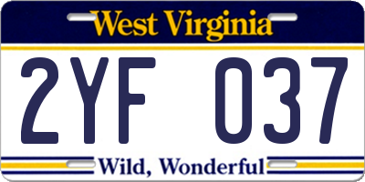 WV license plate 2YF037