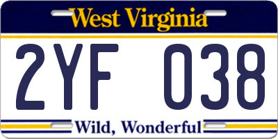WV license plate 2YF038