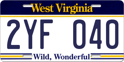 WV license plate 2YF040