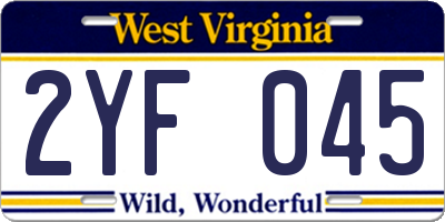 WV license plate 2YF045