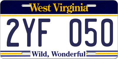 WV license plate 2YF050