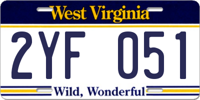 WV license plate 2YF051