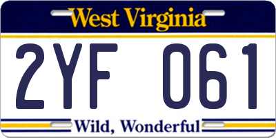 WV license plate 2YF061