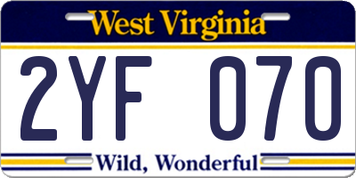 WV license plate 2YF070