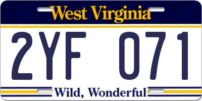 WV license plate 2YF071