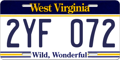 WV license plate 2YF072