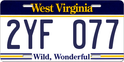 WV license plate 2YF077