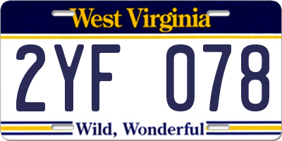 WV license plate 2YF078