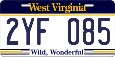 WV license plate 2YF085
