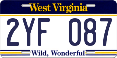 WV license plate 2YF087