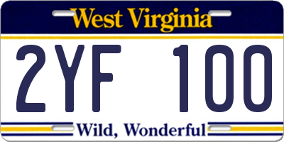 WV license plate 2YF100