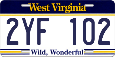 WV license plate 2YF102