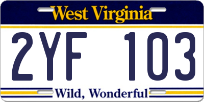 WV license plate 2YF103