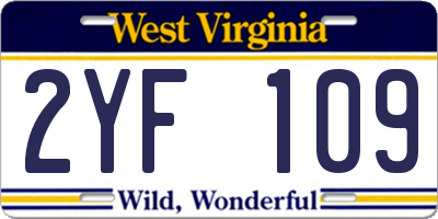 WV license plate 2YF109