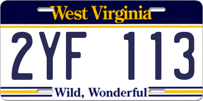 WV license plate 2YF113
