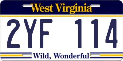 WV license plate 2YF114
