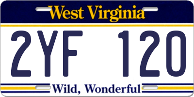 WV license plate 2YF120