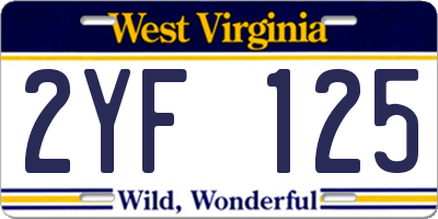 WV license plate 2YF125