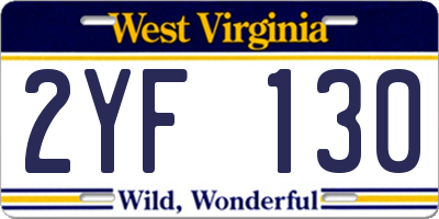 WV license plate 2YF130