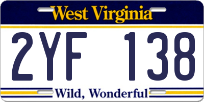 WV license plate 2YF138