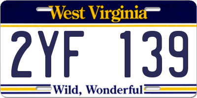 WV license plate 2YF139