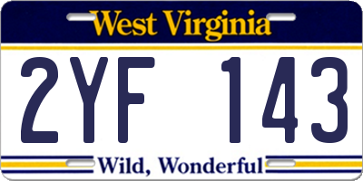 WV license plate 2YF143