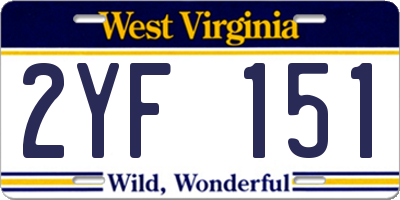 WV license plate 2YF151