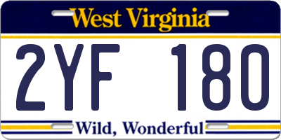WV license plate 2YF180