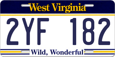 WV license plate 2YF182