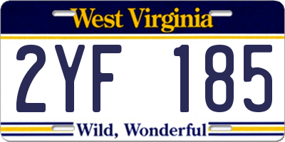 WV license plate 2YF185